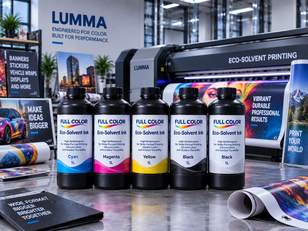 Full Color Eco-Solvent ink in 1-liter bottles for professional wide-format printing